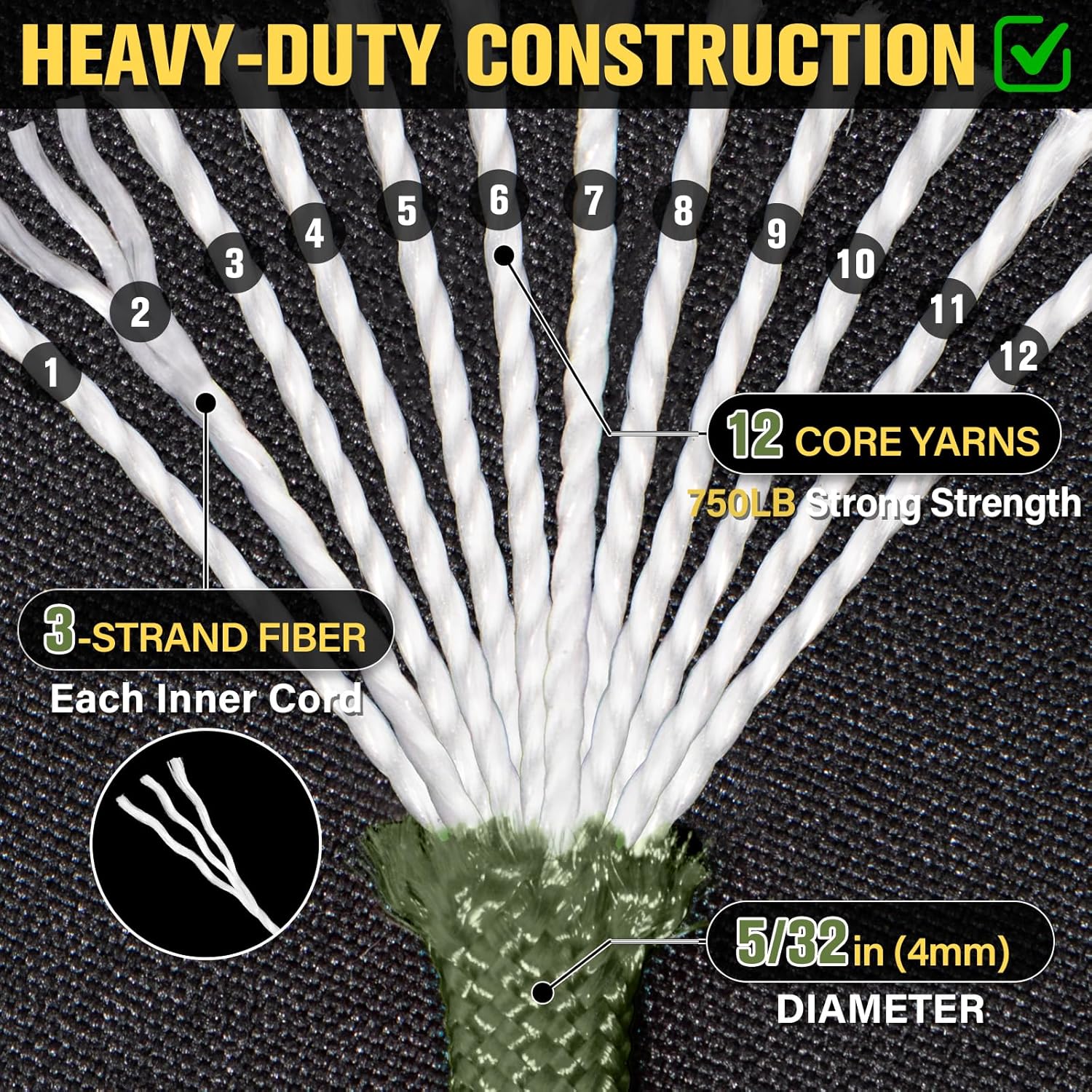 750 lb Paracord Rope 5/32