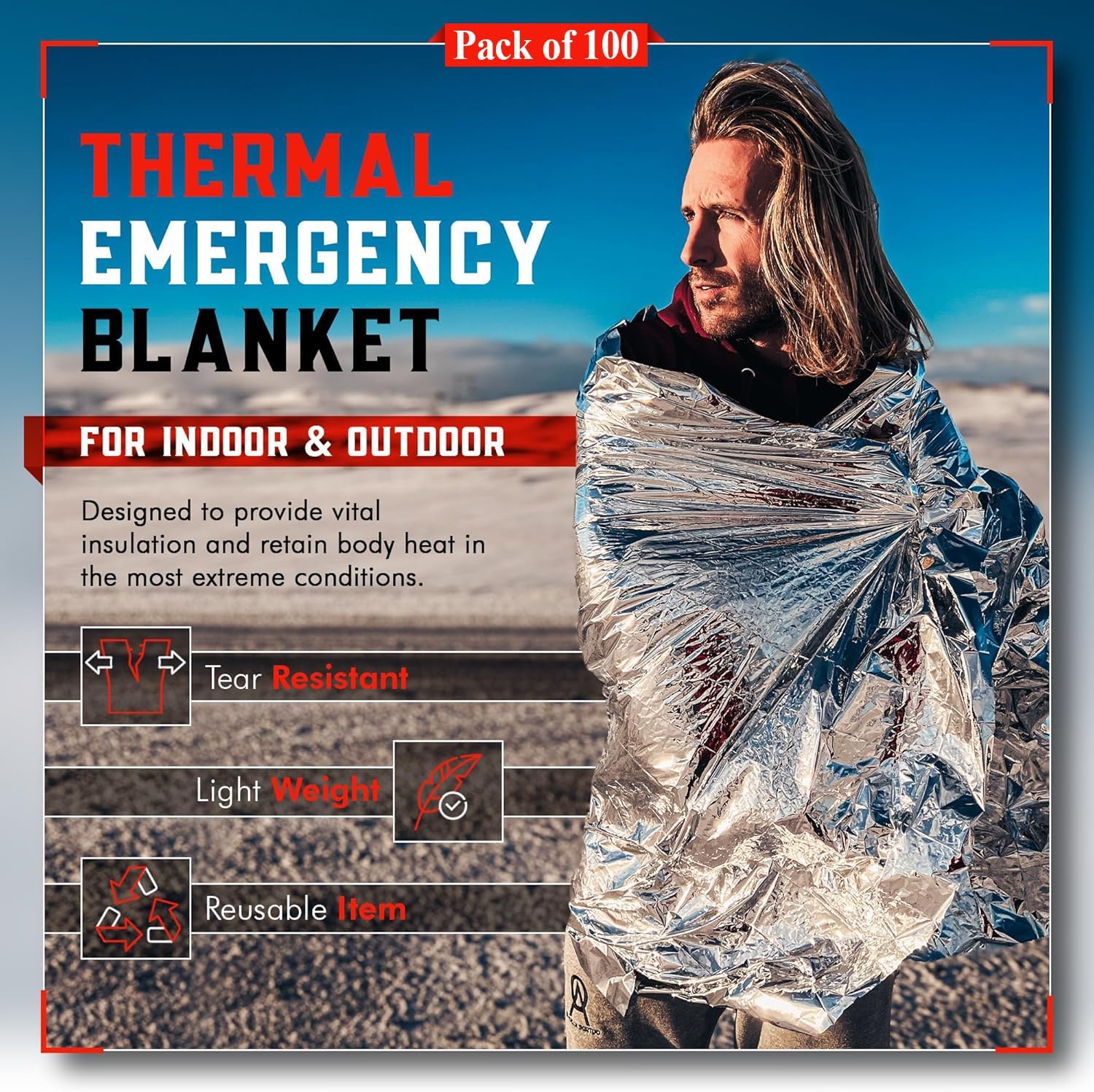 100-Pack Reflective Thermal Bl - Survival Blanket Reflective 评论和价格