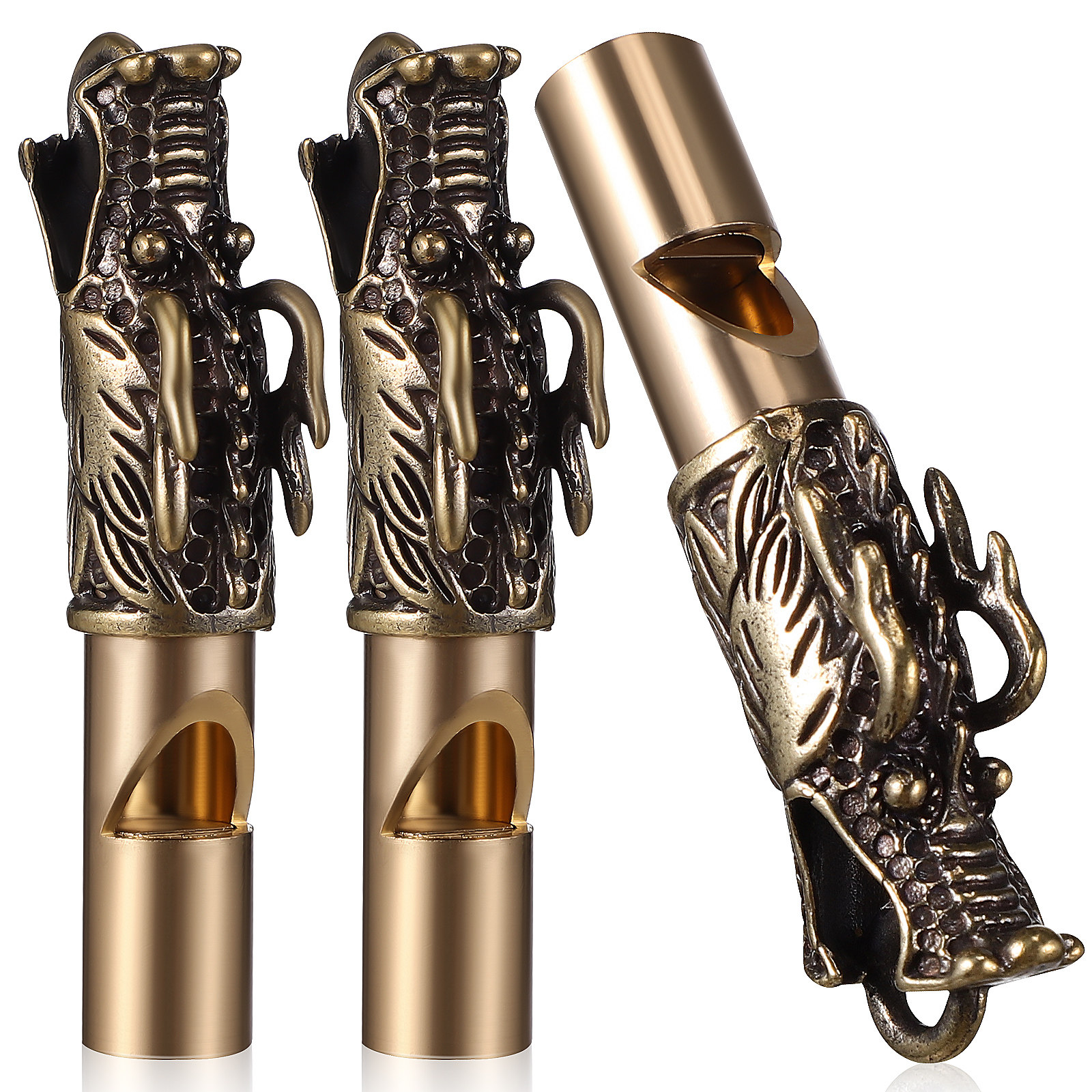3Pcs Dragon Whistles Brass Vin - Emergency Whistle Loud 评论和价格