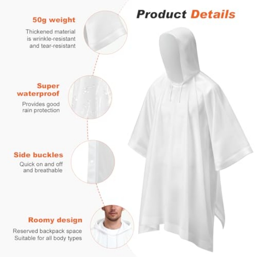 8 Pack Hooded Rain Ponchos for - Emergency Poncho Rain 评论和价格